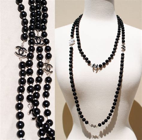 vintage chanel pearl black and white necklace|chanel classic long pearl necklace.